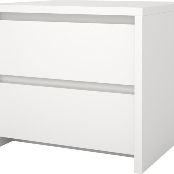 Sengebord Vesterholm Next - hvidt natbord m. 2 skuffer, FSC, dansk, H45ÃB51,6ÃD48,1 cm